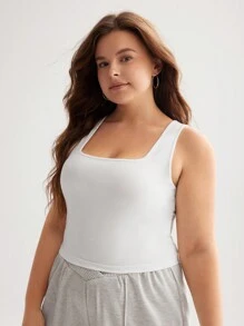 SHEIN BASICS Plus Solid Tank Top - White - View 3