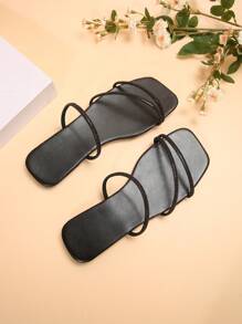 New Arrival Women's Rhinestone Multiple Straps Sandals, French Style Slip-Ons, Perfect For Summer Outfits - Black - View 6