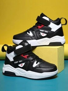 1pair Kids' High Top Basketball Shoes, Autumn/Winter - Black - View 1