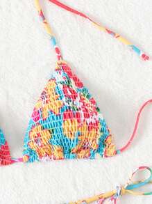 Swim Mod Summer Beach Floral Print Cable Bikini Set - Multicolor - View 4