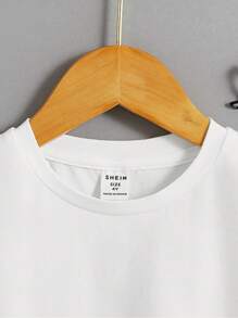 SHEIN 年轻男孩休闲宇航员和字母印花短袖圆领 T 恤，夏季儿童男孩衬衫 - 白色 - 查看 6