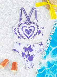 Tween Girl Tie-Dye Printing Bikini Set Summer Beach