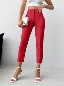 EURMUSE Solid Cropped Suit Pants - Red - View 3
