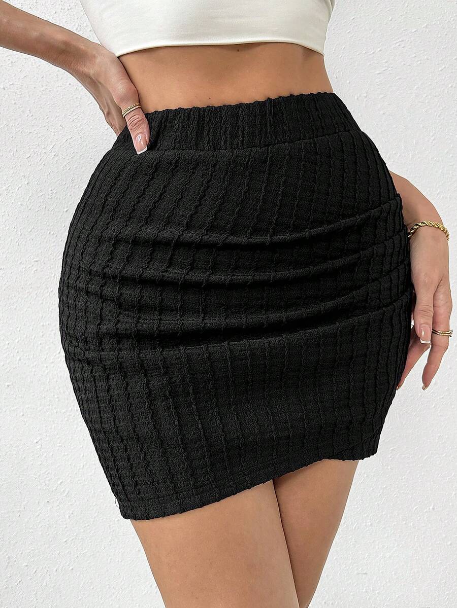 SHEIN Essnce 女式高腰貼身裙 - 黑色 - 查看 1