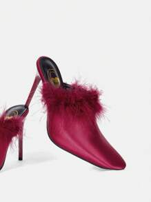 Fashionable Fur Mules Peep Toe Half Slipper High Heel Sandals