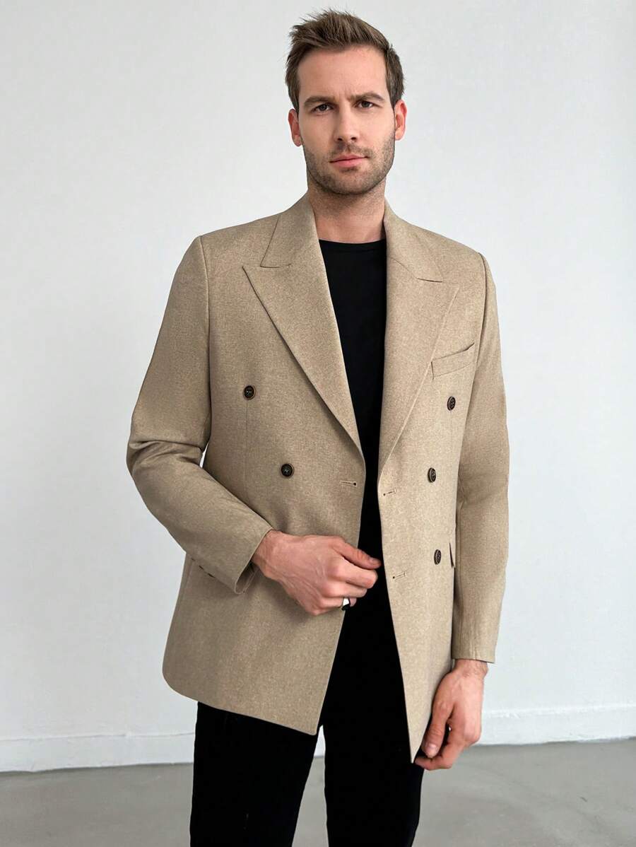 RueChic Men'S Double-Breasted Suit Jacket With Pointed Lapel Collar - Beige - View 1