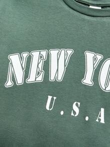 SHEIN Tween 女孩字母印花圓領短版休閒短袖 T 卹 - 青碧色 - 查看 4