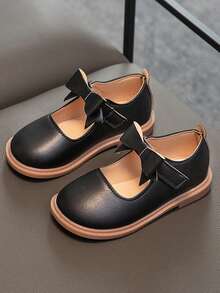 Kids' Simple, Comfortable, All-Match Bowknot Flat Shoes For Girls - Black - View 1