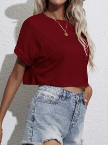 SHEIN LUNE Women's Short Sleeve T-Shirt - Burgundy - View 6