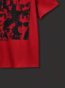 SHEIN Tween Boys' Comfortable Round Neck T-Shirt With Letter & Character Print - Red - View 4