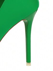 欧美风格宴会高跟鞋女鞋超高细跟丝缎低鞋面尖头高跟婚鞋 - 綠色 - 查看 7