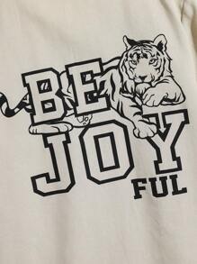 SHEIN Tween Boy Loose Casual Turn-Down Collar Tiger & Letter Print Short Sleeve Shirt
