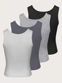 SHEIN Unity Ladies' Solid Color Ribbed Knit Tank Top - Multicolor - View 2