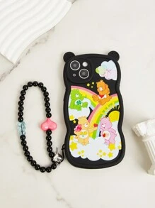 ROMWE X Care Bears Bär & Regenbogen Muster Herz Perlen Handy Hülle Dekoration Mit Gurt, Reguläre Größe