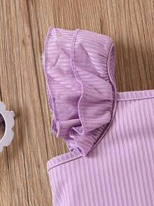 Baby Girl Ruffled Purple Jumpsuit - Purple - View 3