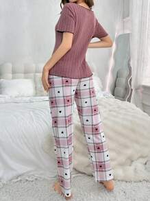 Women'S Lettuce Edge Short Sleeve Pajama Set - Dusty Pink - View 2