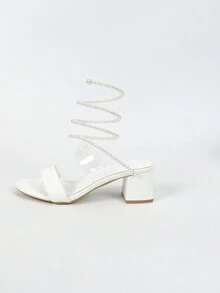 Women's White Slip-On Peep Toe High Heel Sandals - White - View 7