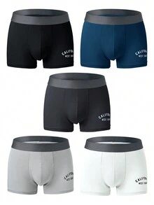 5 Piezas Slip Bóxer Transpirable Con Impresión De Letra Para Hombres, Adecuado Para Todas Las Estaciones - Multicolor - Ver 3