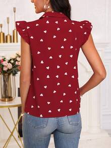 SHEIN Clasi 女色塊領結細部心形印花襯衫 - 紅色 - 查看 2