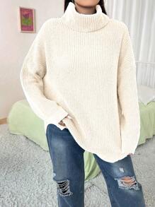 Flirla 大尺寸純色高領毛衣套頭衫