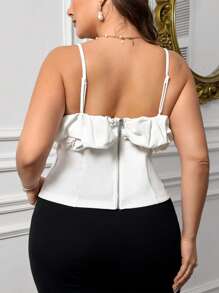 SHEIN Privé Plus Size Camisole Top With Decorative Collar, Adjustable Shoulder Straps And Metal Zipper Closure At Back - Beige - View 2