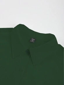 Calvaya Plus Size Solid Color Shirt Dress - Dark Green - View 4