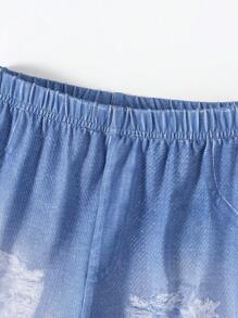 SHEIN Young Girls' Mesh Denim Effect Pants For Spring And Autumn - Blue - View 7