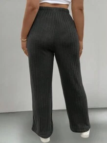 Calvaya 大碼高腰直筒褲 - 黑色 - 查看 2