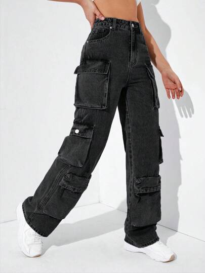 Jeanoix Straight Leg Denim Cargo Pants