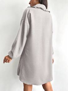 EURMUSE 落肩袖前紐扣襯衫洋裝不附腰帶 - 杏色 - 查看 2