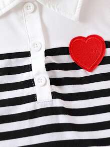 Sparklyn 少女领口条纹心形印花休闲修身连衣裙