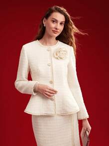 MOTF PREMIUM WOMEN'S JACKET WITH 3D FLORAL DECORATION AND RUFFLED HEM,VALENTINE'S DAY - Apricot - View 6