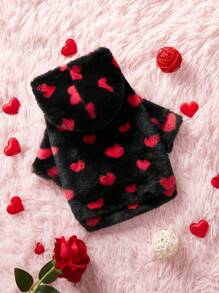 PETSIN Sudadera Con Capucha Peluda De Color Rojo Y Negro Para El Día De San Valentín Con Patrón De Corazón - Multicolor - Ver 3