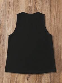 SHEIN EZwear 女士圓領背心上衣，印有字母和熊圖案 - 黑色 - 查看 2