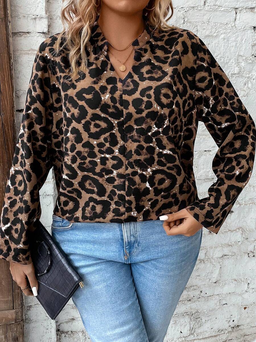Calvaya 大尺碼豹紋缺角領襯衫 - 彩色 - 查看 1