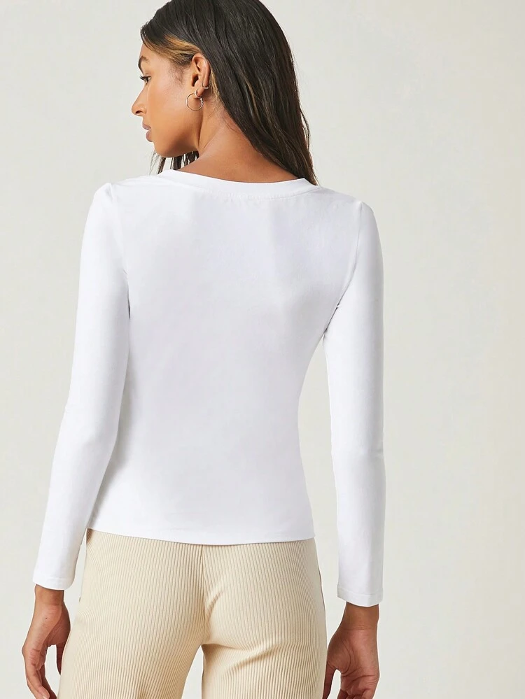 Casual Versatile V-Neck Form Fitted Solid Tee