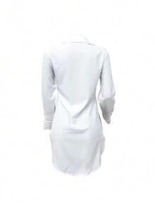 Camisa de mujer de unicolor de manga larga con un solo pecho, moda informal con under hem partido