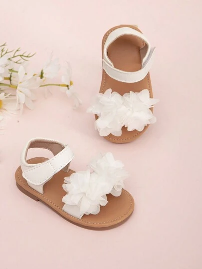 Infant & Toddler Hook And Loop Sandals With Flower Decoration, Fashionable, Casual & Ideal For Walking Practice