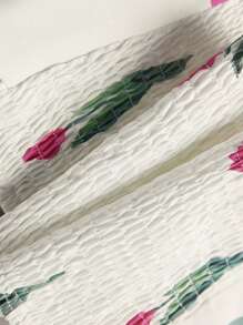 Sweetra 女士花卉印花打褶背心上衣 - 白色 - 查看 7