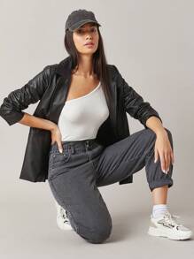 SHEIN BASICS One Shoulder Rib-knit Top - White - View 5