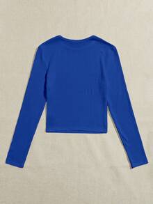 SHEIN Essnce 女士圓領長袖t卹 - 寶藍色 - 查看 2