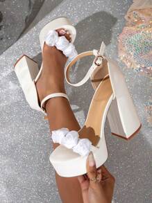 Women's White Sandals With Rose Flower Decoration, High Heels, Suitable For Summer Weddings, Parties And Banquets - White - View 1