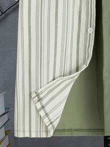 SHEIN Tween 男孩撞色條紋拼布襯衫 - 綠色 - 查看 3