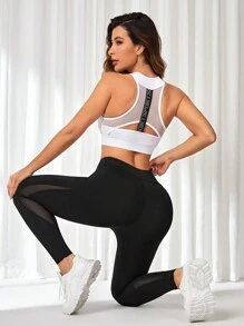 Slayform 女款高腰网眼侧袋运动紧身裤瑜伽裤 - 黑色 - 查看 6