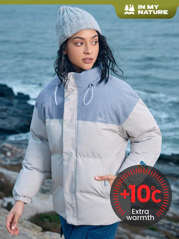 Women's Color Block Zipper Front Stand Collar Outdoor Sports Coat