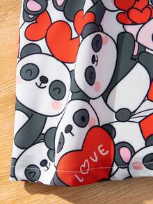 SHEIN 小女孩熊貓心形和字母印花上衣和吊帶裙套裝 - 紅白色 - 查看 5