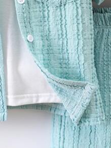 SHEIN 兒童男孩紋理短袖襯衫和短褲套裝 - 綠色 - 查看 5