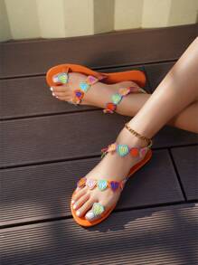 New Arrival Summer Women's Toes-To-Be Colorful Sandals, Beach Vacation Lightweight American-Style Heart Patterned Slippers - Orange - View 2