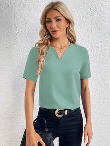 SHEIN Essnce Women's Short Sleeve Blouse With Notched Collar - Mint Green - View 6
