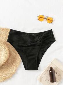 SHEIN Swim Summer Beach Solid Twist Detail Bikini Bottoms Carnival - Black - View 3